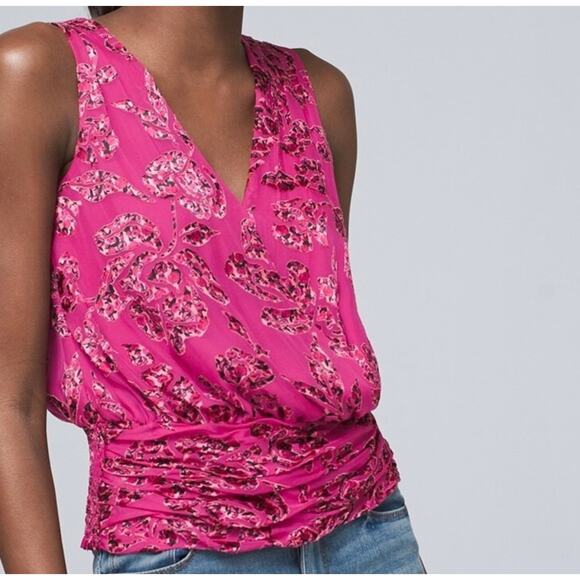 White House Black Market Tops - White House Black Market Magenta Ruched Surplice Blouse Silk Sz M Sleeveles NWT